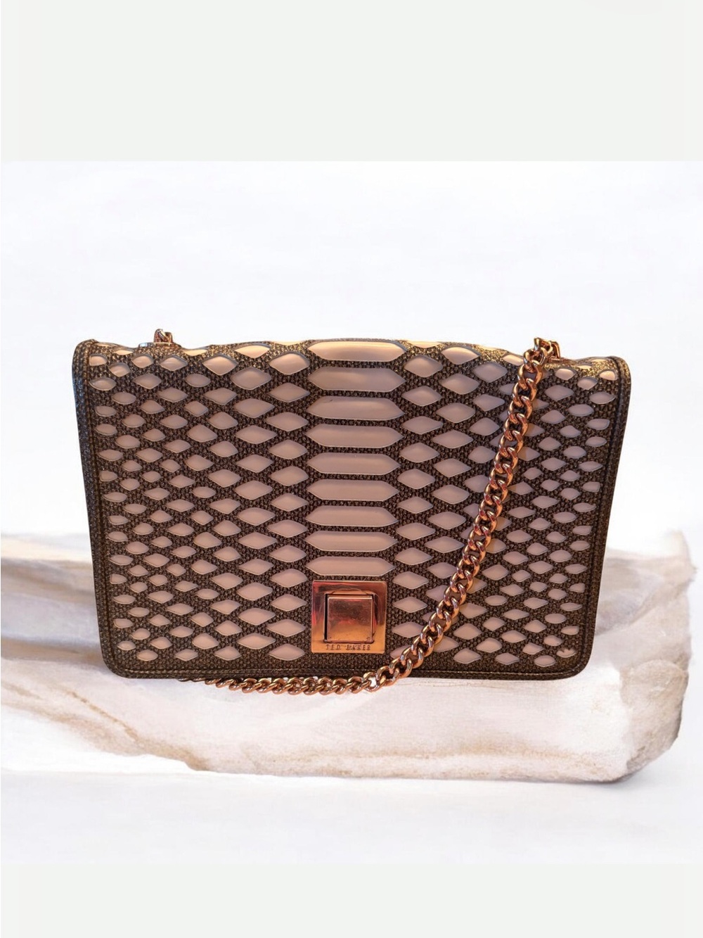 Ted Baker London Black Leather and Rose Gold Clutch/Shoulder Bag